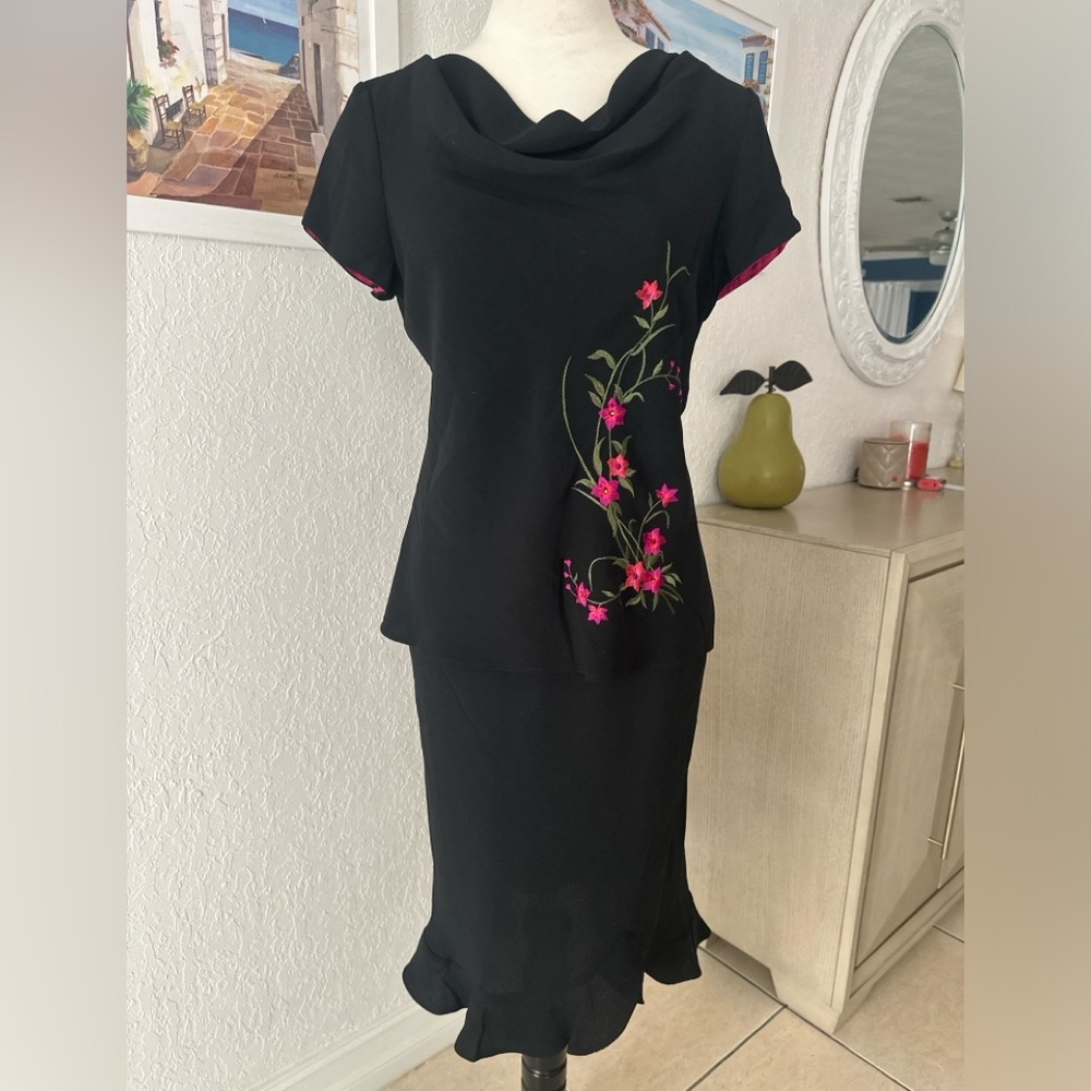 Blooming Elegance: Embroidered Black Dress